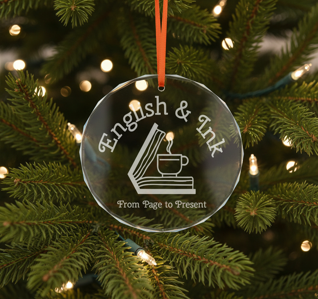 English & Ink Crystal Ornament – “From Page to Present”